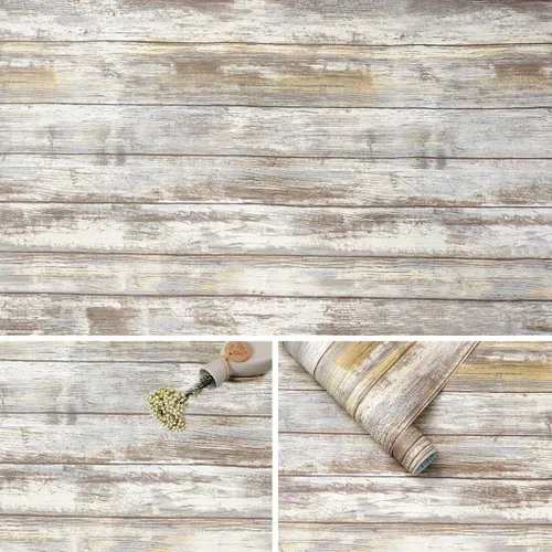 Miniatura 8 de Arthome 17 x 393 pulgadas Papel tapiz blanco gris, adhesivo de pelar y pegar, papel de contacto de madera, autoadhesivo, fácil de limpiar, película