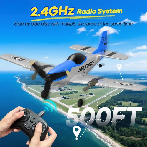 Miniatura 5 de AIGIMU Avión RC, avión RC de 2.4 GHz para niños principiantes, avión de control remoto de 3 canales con giroscopio de 6 ejes P51 avión de control