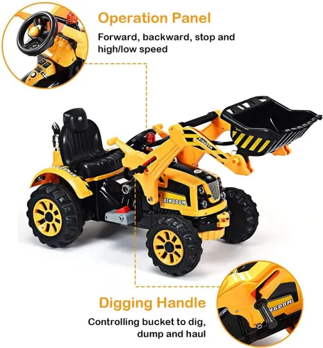 Miniatura 3 de GLACER Excavadora para montar, excavadora a batería de 12 V con 2 velocidades, hacia adelante y atrás, cubo de carga frontal, bocina, cinturón