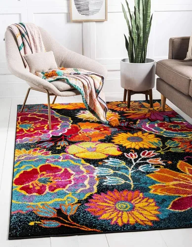 Miniatura 25 de Unique Loom colección Lyon - Alfombra Kennedy (2 x 3 pies 1 pulgada, Rectangular, Negro/Verde)