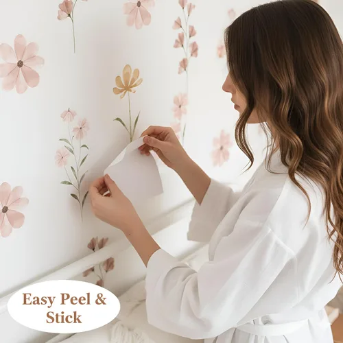 Miniatura 7 de 48 PCS Calcomanías de Flores Bohemias Calcomanías de Pared de Margaritas para Habitaciones de Niñas, Salas de Juegos y Guarderías Impresión de Doble