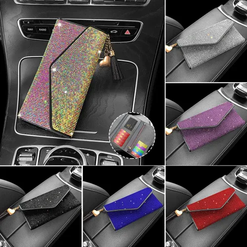 Miniatura 3 de ikasus Bling Bling - Funda para tarjetas con bolsillo de piel, con cremallera, multifuncional, de gran capacidad, con diamantes de imitación