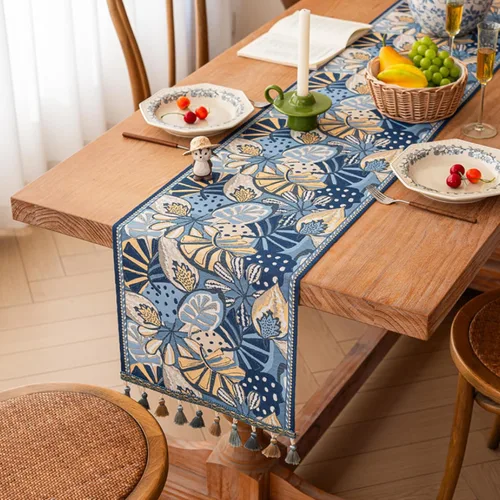 Miniatura 20 de Camino de mesa navideño con borlas de pompones, decoración de mesa de mezcla de lino y algodón para mesa de comedor, tocador, chimenea
