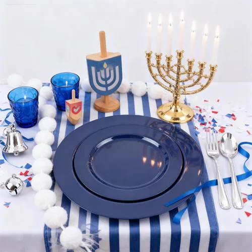 Miniatura 8 de FLOWERCAT 100 platos de plástico azul – Platos desechables azules resistentes para conmemoración/fiesta de cumpleaños/graducación – Incluye 50 Azul