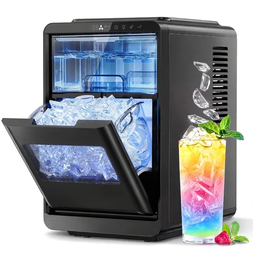 Miniatura 9 de Kismile Encimera para hacer hielo en forma de media luna, 16 piezas en 10-15 minutos, 26.5 libras/día, máquina de hielo portátil autolimpiante