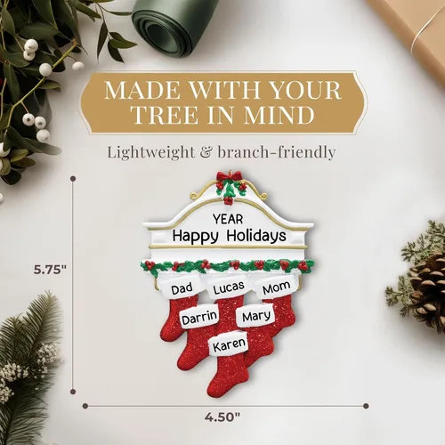 Miniatura 4 de Adorno personalizado para familia de 6 2026 Adornos de Navidad personalizados las 24 horas con láser grabados con láser para árbol Mantel