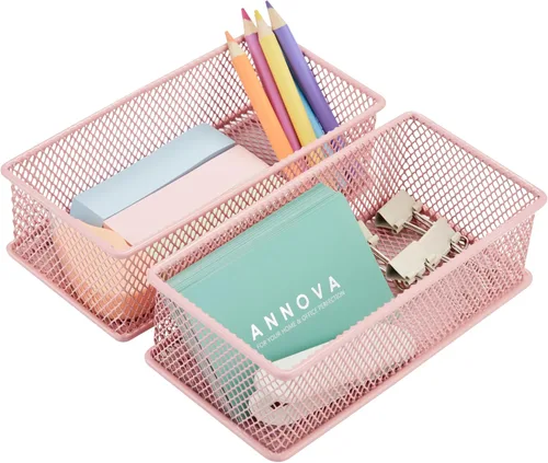 Miniatura 19 de Annova Organizador de cajones y estantes apilables de malla, cesta de almacenamiento, bandeja para suministros escolares y de oficina, juego de 2