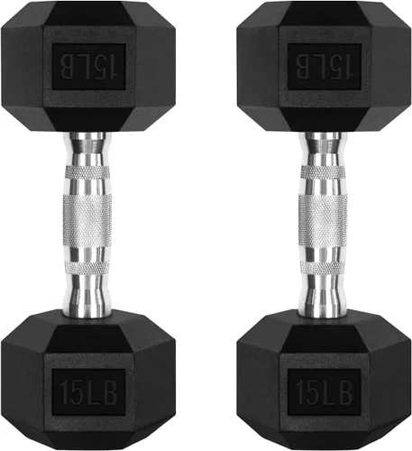 Miniatura 14 de RitFit Juego de mancuernas hexagonales con revestimiento de goma de 5 a 780 libras con estante para gimnasio en casa, entrenamiento de fuerza