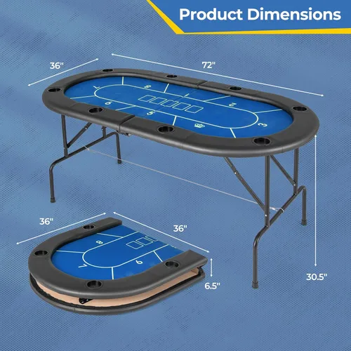 Miniatura 7 de Giantex mesa de póquer plegable de 72 pulgadas, mesa de cartas plegable para 8 jugadores con 8 portavasos, superficie de fieltro de grado casino