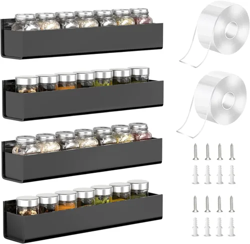 Miniatura 10 de PMMASTO Organizador de especias acrílico adhesivo para pared con cinta nano de doble cara, organización de estante de especias para puerta de Blanco