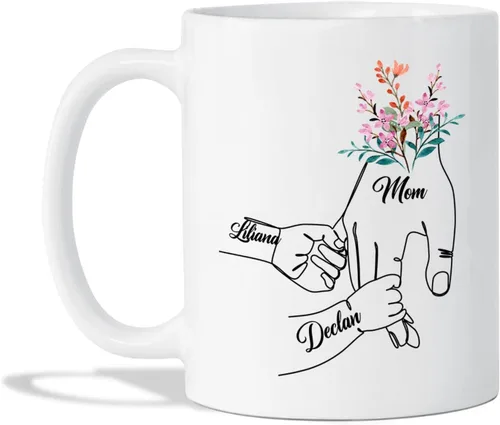 Miniatura 14 de Tazas de té personalizadas para mamá y 3 niños, tazas de café personalizadas para mamá, regalos para madre, taza madre personalizada con nombres