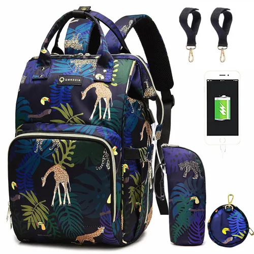 Miniatura 18 de Mochila para pañales con puerto de carga USB, correas para cochecito y bolsillo aislado, mochila militar del ejército de viaje para papá/mamá negro