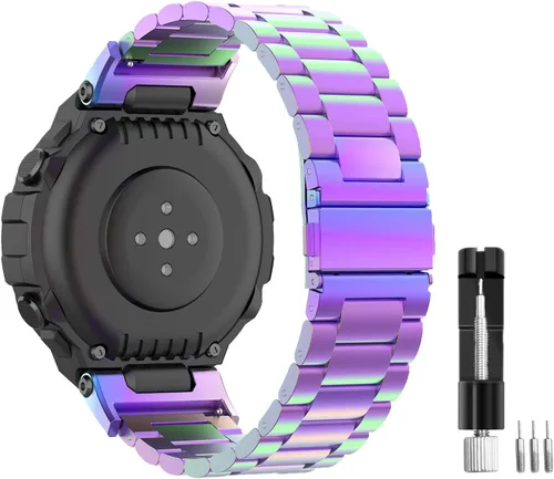 Miniatura 10 de E ECSEM Correa compatible con Amazfit T-Rex/T-Rex Pro, correa de repuesto de metal de acero inoxidable sólido para reloj inteligente Amazfit T-Rex