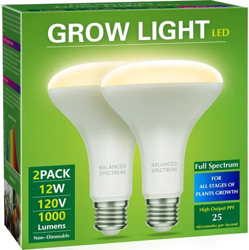 Briignite Paquete de 2 Bombillas LED para Cultivo, Bombillas de Luz de Crecimiento BR30, Luz de Cultivo de Espectro Completo 12W, Bombillas de Luz