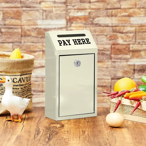 Miniatura 7 de Yaocom Caja de dinero segura para recolección de dinero, caja de donación de metal con candado, montaje en pared, buzón de entrega preperforado