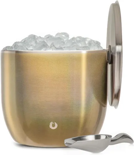 Miniatura 14 de SNOWFOX Cubo de hielo de acero inoxidable con aislamiento al vacío de alta calidad con tapa/pinzas, parte inferior sin goma, accesorios de bar