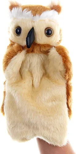 Títeres de mano de búho de peluche, pájaros, animales de peluche, juguetes para imaginativo juego de simulación, narración de cuentos, marrón