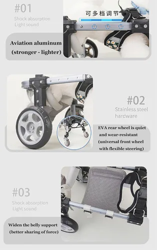 Miniatura 3 de Silla de ruedas para perros de 2/4 ruedas para patas traseras, ajustable y ligera, para mascotas, patas traseras con ruedas, ayuda para la movilidad