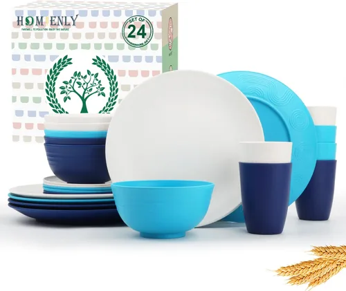Miniatura 9 de Homienly Juegos de Vajilla Premium de Paja de Trigo, Platos y Tazones Ligeros e Irrompibles, Tazas, Servicio para 4, Apto para Lavavajillas