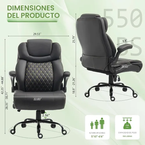 Miniatura 2 de Silla de oficina, sillas ejecutivas grandes y altas con soporte lumbar para dolor de espalda, silla de computadora de escritorio transpirable