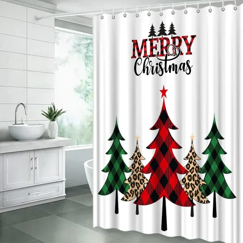 Miniatura 30 de GCTNBJL Cortina de ducha navideña para RV, diseño de árbol de pino, copo de nieve, estrella, bosque, vacaciones de invierno, naturaleza rústica