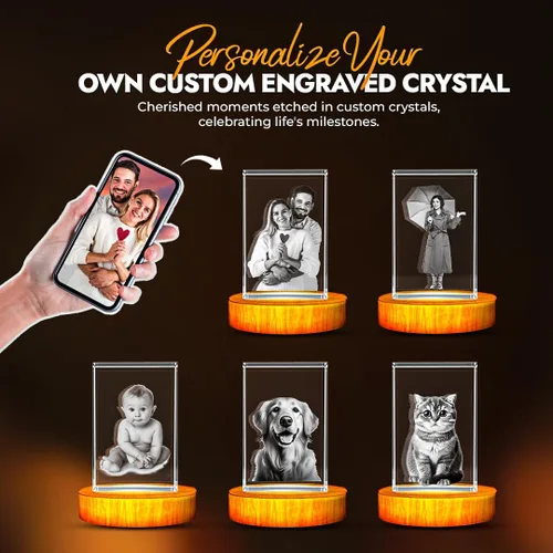 Miniatura 5 de Cristal grabado con foto 3D personalizada (rectángulo pequeño (1.96 x 3.14 x 1.96 pulgadas)