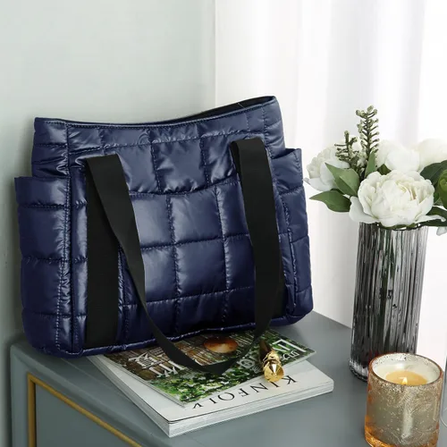 Miniatura 5 de Bolsa de mano acolchada para mujer, bolsa de hombro acolchada, grande, de algodón, suave y acolchada