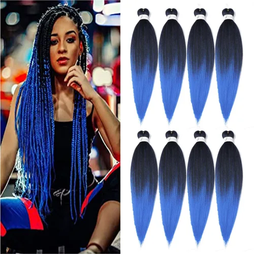 Miniatura 53 de Cabello trenzado preestirado de 24 pulgadas, 8 paquetes de extensiones de cabello sintético de fácil trenzado sintético profesional suave textura #1B
