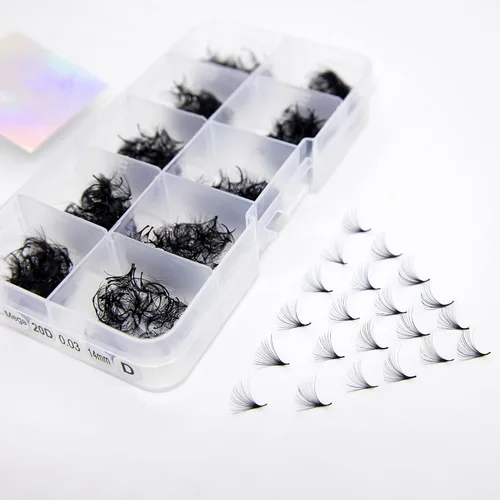 Miniatura 4 de Extensiones de pestañas 20D, 25D. 500 abanicos de pestañas prefabricados. Extensiones de pestañas. Hechas a mano (20D - rizo D - 0.03, 0.55 pulgadas)