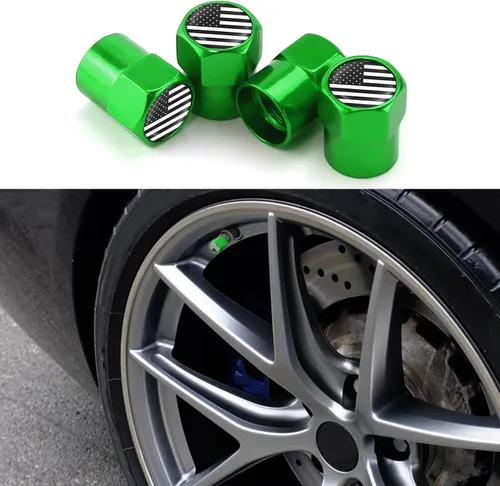Miniatura 29 de ASUBHA 4 tapas de vástago de válvula de neumático con bandera estadounidense, tapones de aire de aluminio para neumáticos con junta tórica de goma