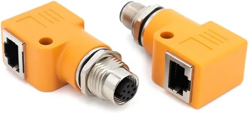 Miniatura 6 de Elecbee Adaptador de mamparo M12 a RJ45 impermeable M12 A Código 8 Pin hembra a RJ45 Jack de ángulo recto naranja