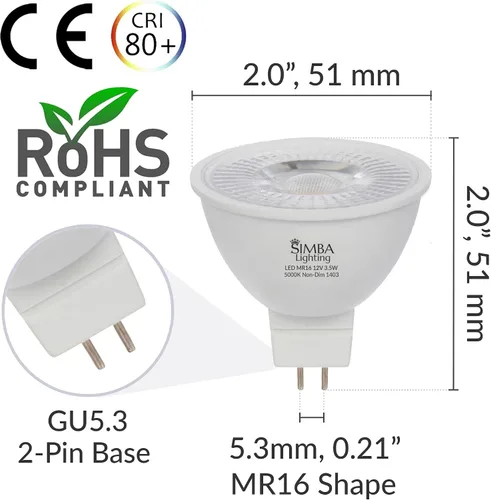 Miniatura 2 de Simba Lighting Bombilla LED MR16 de 3.5 W 12 V (paquete de 6) de repuesto de foco halógeno de 20 W para paisaje, acento, luces de pista, lámparas