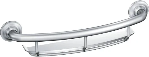 Moen LR2356DCH - Barra de seguridad cromada para ducha curvada de 16 pulgadas con estante incorporado para almacenamiento, LR2356DCH