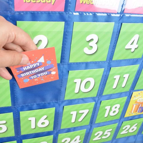 Miniatura 4 de Eamay - Calendario mensual de bolsillo para niños, con 71 tarjetas de aprendizaje para el hogar, color azul