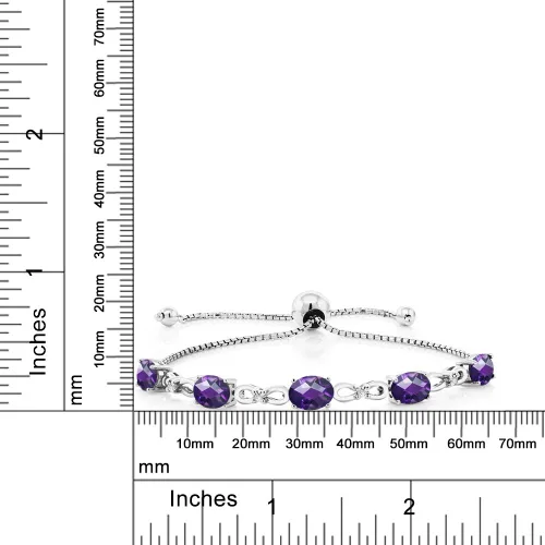 Miniatura 43 de Gem Stone King Pulsera de tenis de diamantes cultivados en laboratorio con piedra natal de 3-6 quilates para mujer, plata de ley 925, ovalada