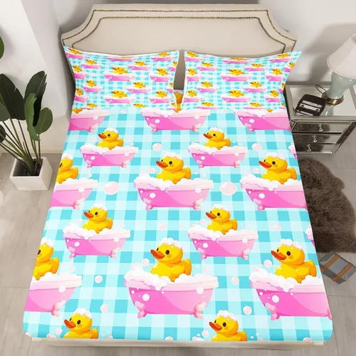 Miniatura 2 de Erosebridal Juego de sábanas para niños y niñas, diseño de pato amarillo, diseño de patos de dibujos animados, juego de ropa de cama de granja