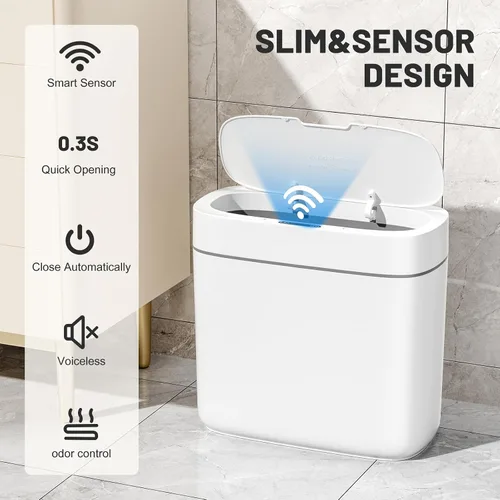 Miniatura 3 de JUDRDO Bote de basura pequeño para baño, 3.5 galones, automático, sin contacto, con tapa, sensor de movimiento, delgado, impermeable, cesta