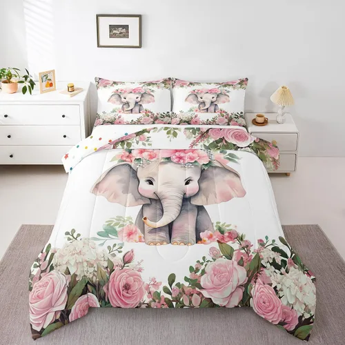 Miniatura 16 de Erosebridal Lindo juego de edredón con diseño de gatos, ropa de cama con temática de animales, edredón y juegos de ropa de cama de flores coloridas