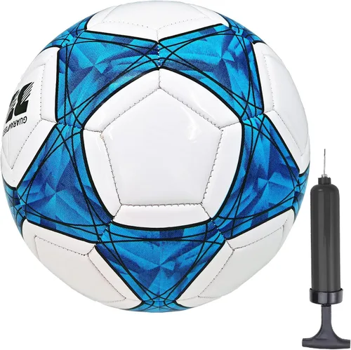 Balón de fútbol tamaño 3,4,5 PU suave para práctica de entrenamiento, regalo para niños y niñas, viene con bomba y aguja Azul