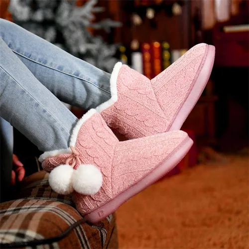 Miniatura 3 de DL Pantuflas de mujer cálidas para el hogar, esponjosas y lindas para el invierno, cómodas botas de espuma viscoelástica de punto trenzado, botas