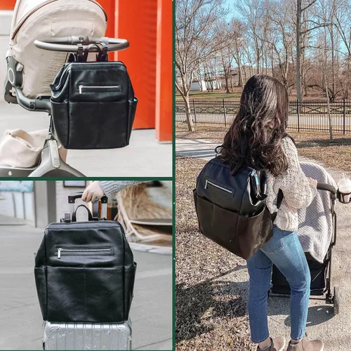 Miniatura 5 de MOMINSIDE Mochila para pañales, mochila de cuero para mamá papá, bolsa de viaje grande para niños y niñas, se adapta a portátiles de 15 pulgadas, 4
