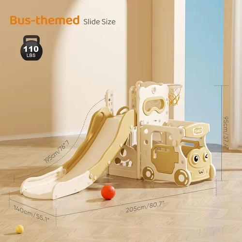 Miniatura 7 de Lischwert Tobogán 5 en 1 para niños, juego de toboganes de interior para niños, juego independiente de tobogán al aire libre, parque infantil