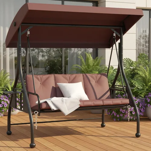 Miniatura 9 de Cama columpio para porche de 3 asientos con toldo ajustable y cojines extraíbles, marco de acero resistente, columpio para patio al aire libre, Azul