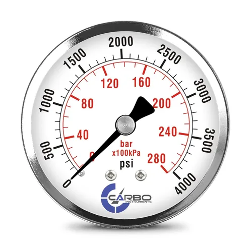 Miniatura 19 de Medidor de presión de 2-1/2 pulgadas, carcasa de acero cromado, seco, vacío compuesto -30 Hg - 0-15 psi montaje trasero 1/4 pulg. NPT
