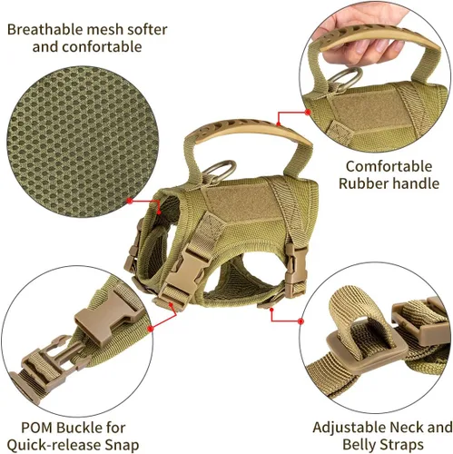 Miniatura 4 de Chaleco táctico de nailon ajustable para perro, cómodo chaleco acolchado de malla con hebilla de liberación rápida y mango de goma para perros