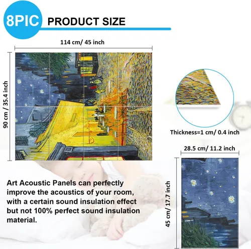 Miniatura 2 de JBER Paneles acústicos artísticos, paquete de 8 paneles acústicos para decoración de pared con autoadhesivos, paneles de absorción de sonido