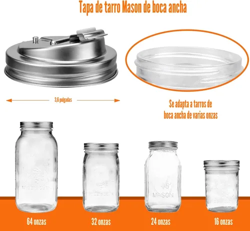 Miniatura 8 de Palksky Tapas para Beber de Frascos Mason, Accesorios de Tapa para Sorber de Frascos Mason de Boca Ancha de Acero Inoxidable, Tapa Abatible