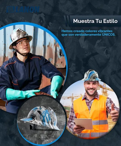 Miniatura 4 de LANON Casco duro de ala completa, aprobado por OSHA para trabajos de construcción, diseño de patrón azul premium, casco de seguridad FRP