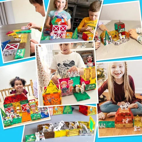 Miniatura 6 de Juguetes de azulejos magnéticos con animales de granja para niños de 3 años en adelante, bloques magnéticos, juguetes de construcción para niños