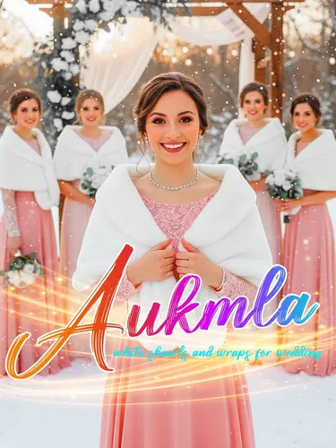 Miniatura 46 de Aukmla Bufanda de piel de boda para mujer con broche de diamantes de imitación para novia y damas de honor